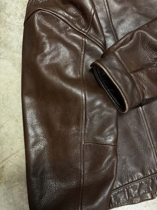 vintage 1990s cowhide BOMBER leather jacket M brown STUCTURE motorcycle Y2K - Picture 8 of 8